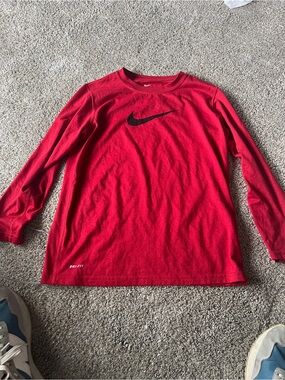 Nike Red Long Sleeve Dri-FIT Tee with Black Swoosh